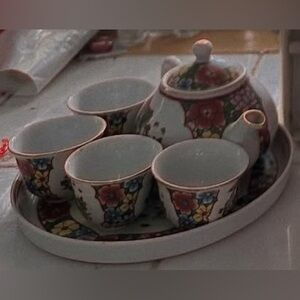 Colorful Floral Tea Set with Tray